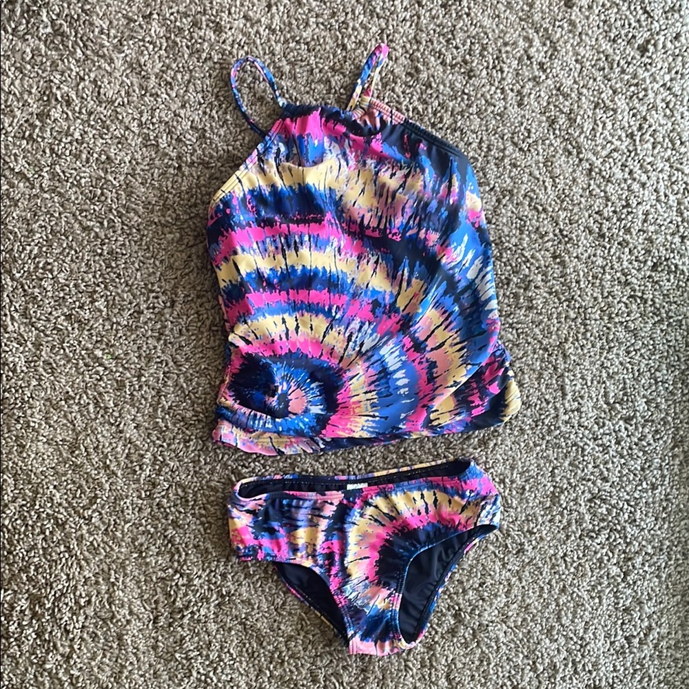 VENUS Tie-Dye Halter Tankini Set in Blue Pink Yellow